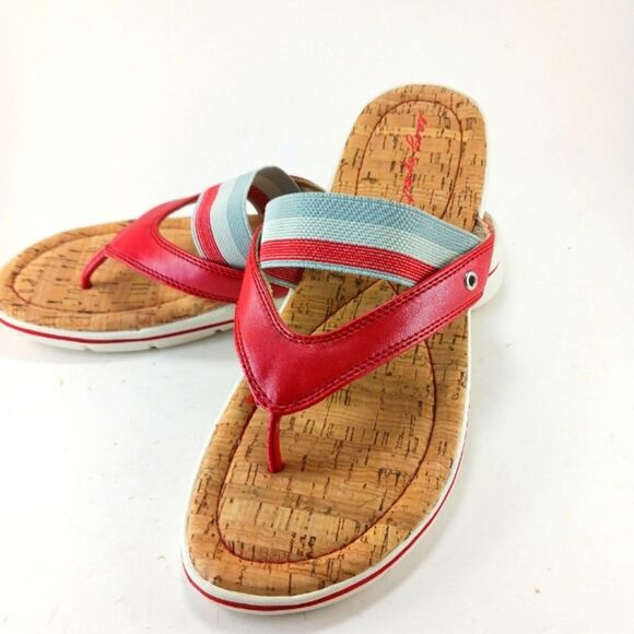 Easy Spirit Nicedayh Cork and Leather Banded Thong Sandal Women's 9M Red/ White. - Picture 2 of 11